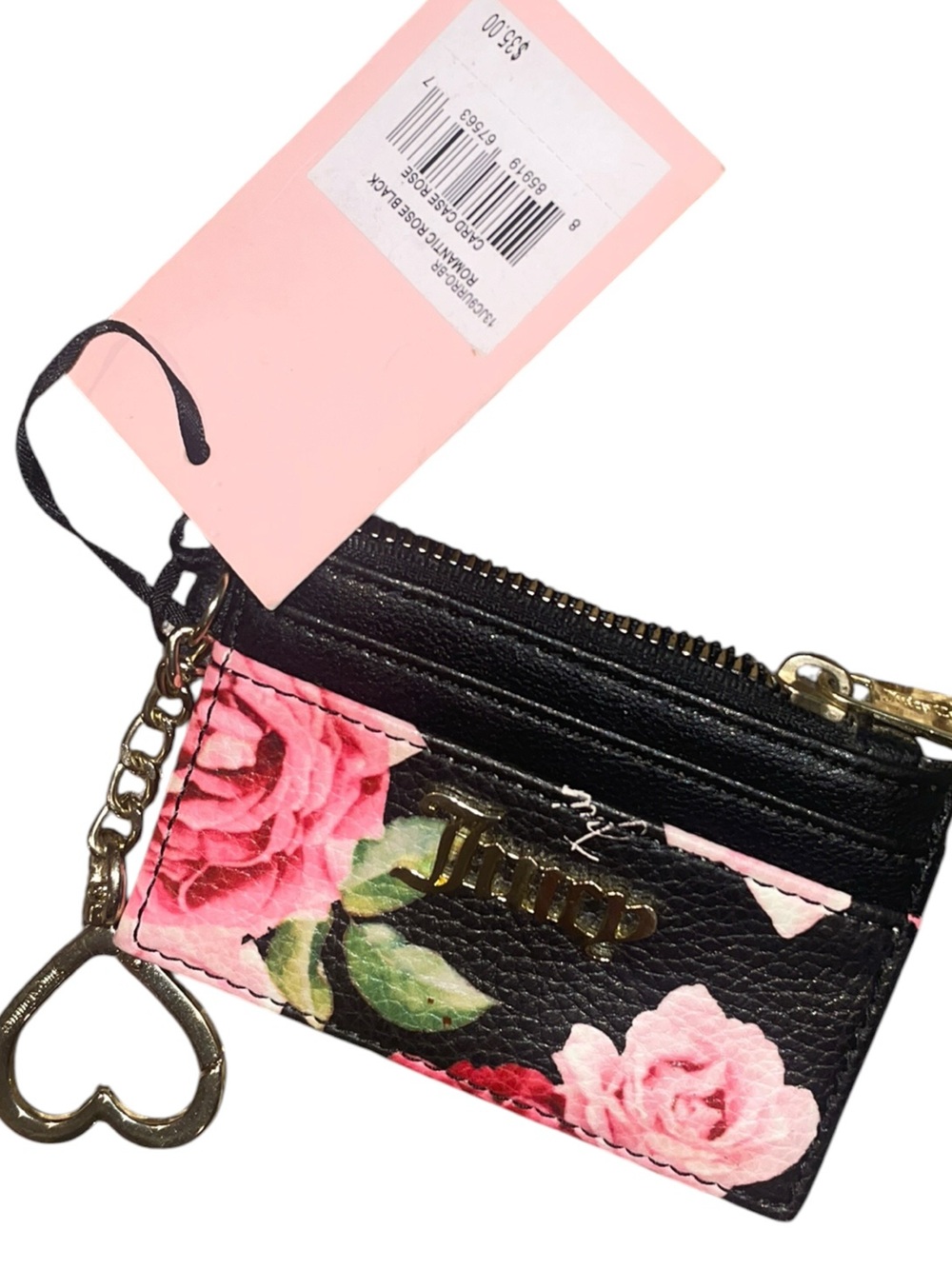 Juicy Couture Black Floral Cardholder with Heart Keyring NWT